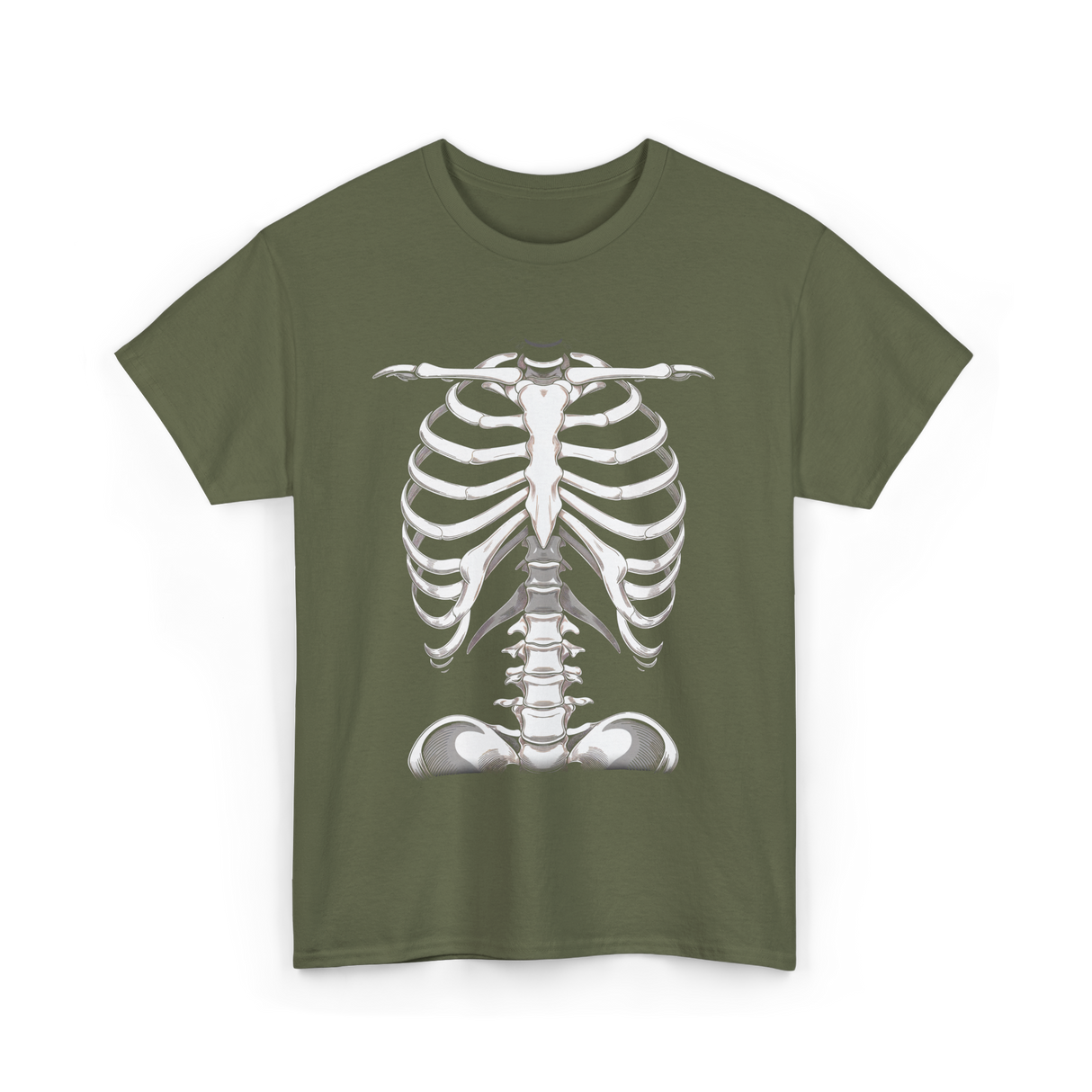 Skeleton Rib Cage Skeleton Illustration T-Shirt - Military Green