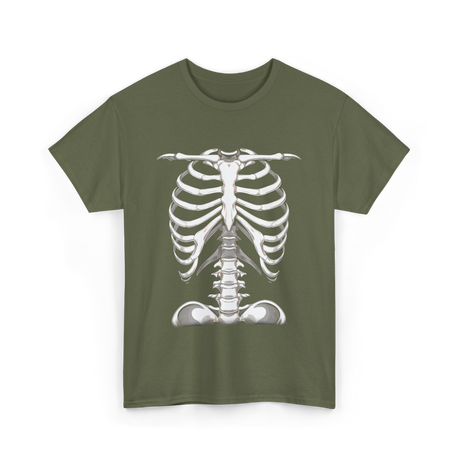 Skeleton Rib Cage Skeleton Illustration T-Shirt - Military Green