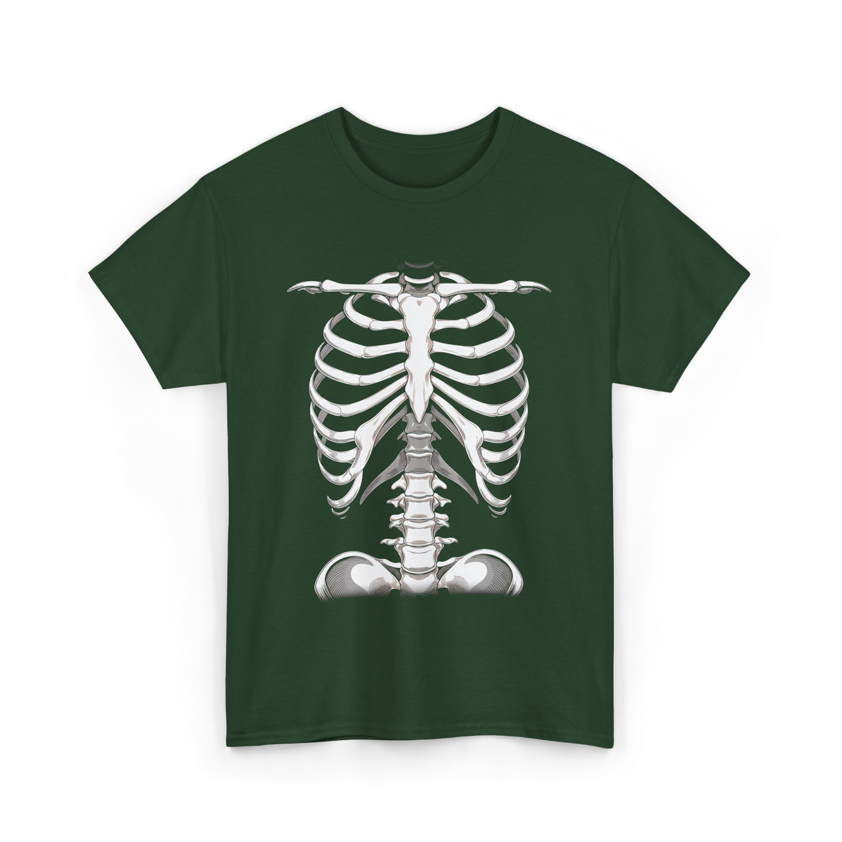 Skeleton Rib Cage Skeleton Illustration T-Shirt - Forest Green