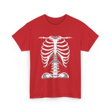 Skeleton Rib Cage Skeleton Illustration T-Shirt - Red