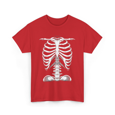 Skeleton Rib Cage Skeleton Illustration T-Shirt - Red