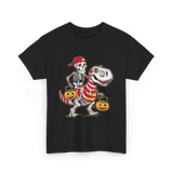 Skeleton Riding Dinosaur Halloween T-Shirt - Black