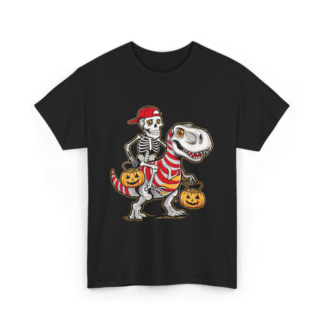 Skeleton Riding Dinosaur Halloween T-Shirt - Black