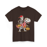 Skeleton Riding Dinosaur Halloween T-Shirt - Dark Chocolate