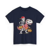 Skeleton Riding Dinosaur Halloween T-Shirt - Navy