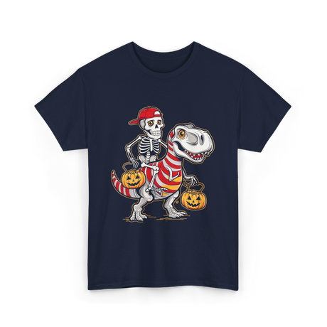 Skeleton Riding Dinosaur Halloween T-Shirt - Navy