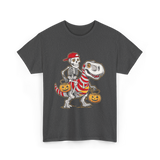 Skeleton Riding Dinosaur Halloween T-Shirt - Dark Heather