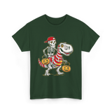 Skeleton Riding Dinosaur Halloween T-Shirt - Forest Green