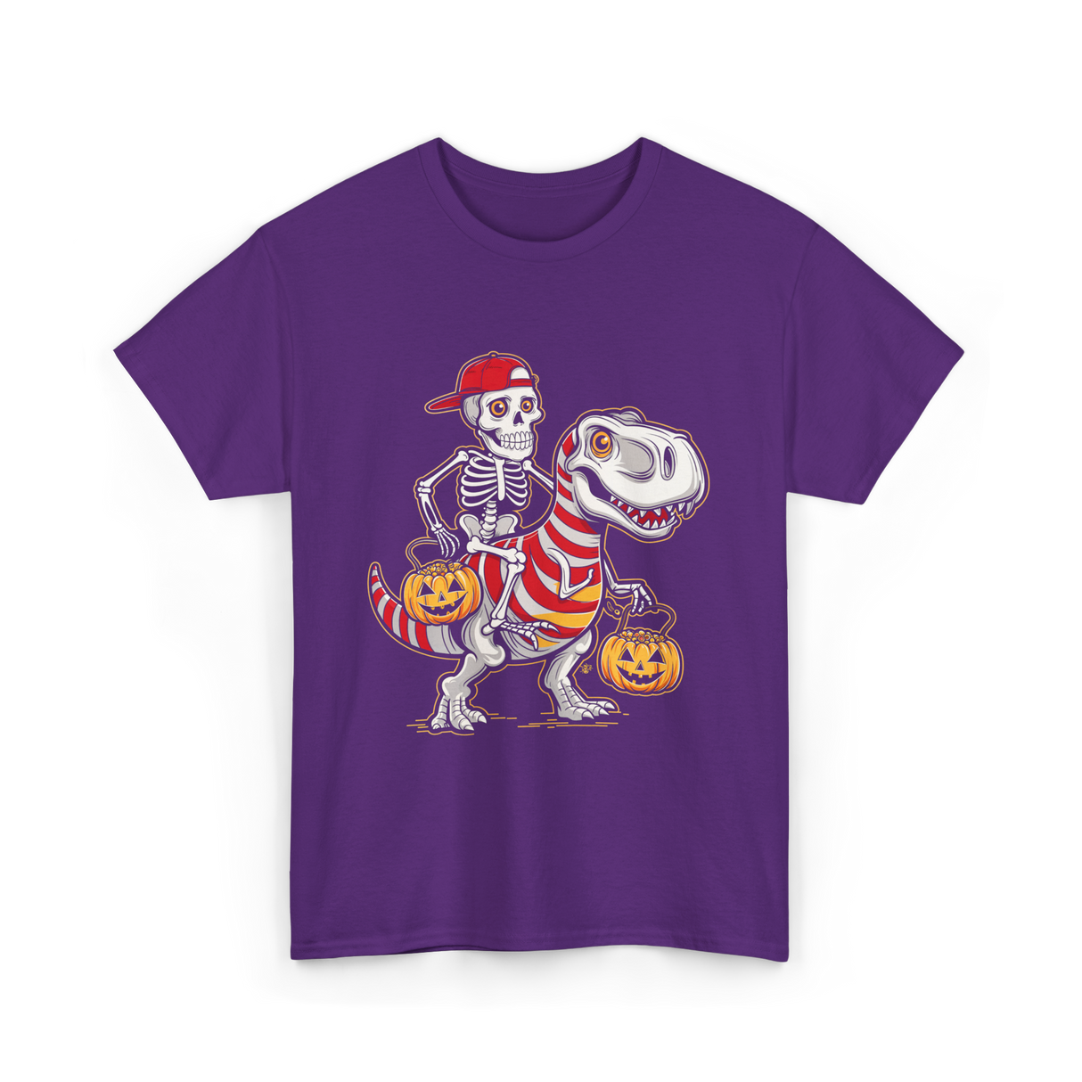 Skeleton Riding Dinosaur Halloween T-Shirt - Purple