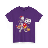 Skeleton Riding Dinosaur Halloween T-Shirt - Purple