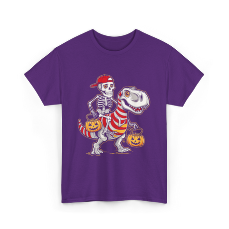 Skeleton Riding Dinosaur Halloween T-Shirt - Purple