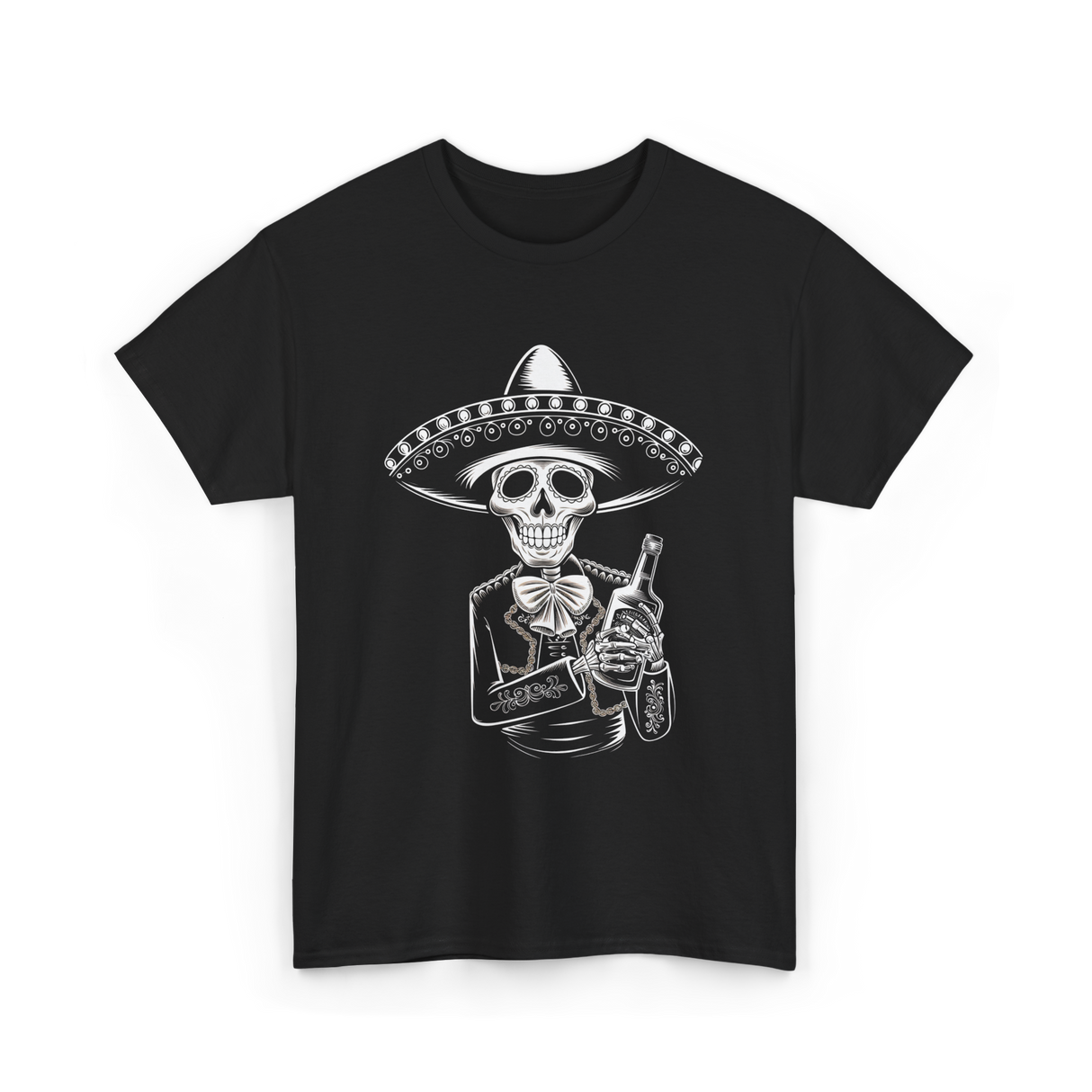 Skeleton Tequila Mexico Dia De Los Muertos T-Shirt - Black