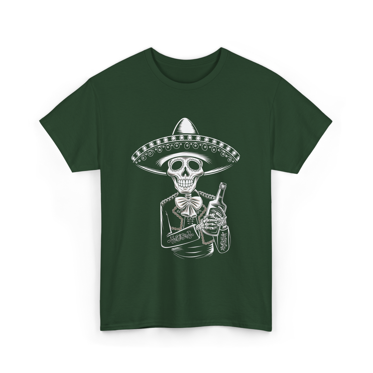 Skeleton Tequila Mexico Dia De Los Muertos T-Shirt - Forest Green