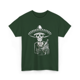 Skeleton Tequila Mexico Dia De Los Muertos T-Shirt - Forest Green