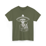 Skeleton Tequila Mexico Dia De Los Muertos T-Shirt - Military Green