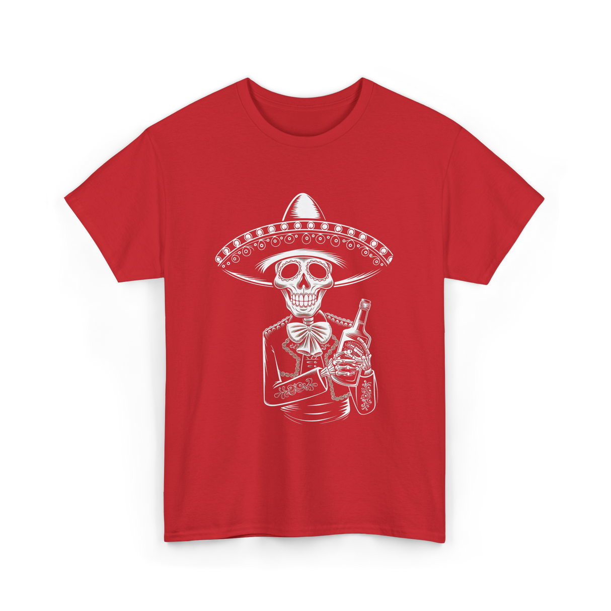 Skeleton Tequila Mexico Dia De Los Muertos T-Shirt - Red