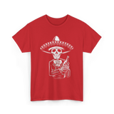 Skeleton Tequila Mexico Dia De Los Muertos T-Shirt - Red