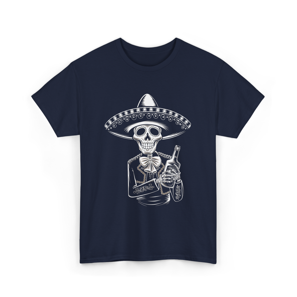 Skeleton Tequila Mexico Dia De Los Muertos T-Shirt - Navy