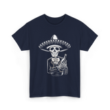 Skeleton Tequila Mexico Dia De Los Muertos T-Shirt - Navy