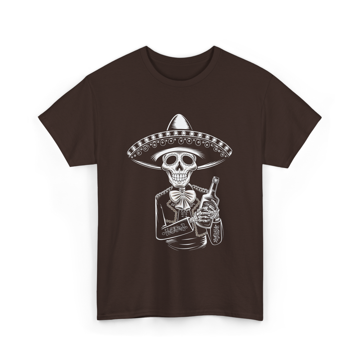 Skeleton Tequila Mexico Dia De Los Muertos T-Shirt - Dark Chocolate