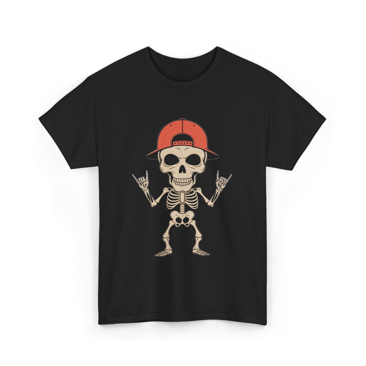 Skeleton Cap Rock Halloween T-Shirt - Black