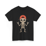 Skeleton Cap Rock Halloween T-Shirt - Black