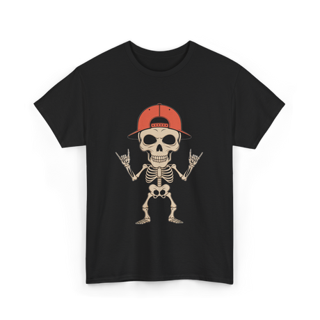 Skeleton Cap Rock Halloween T-Shirt - Black