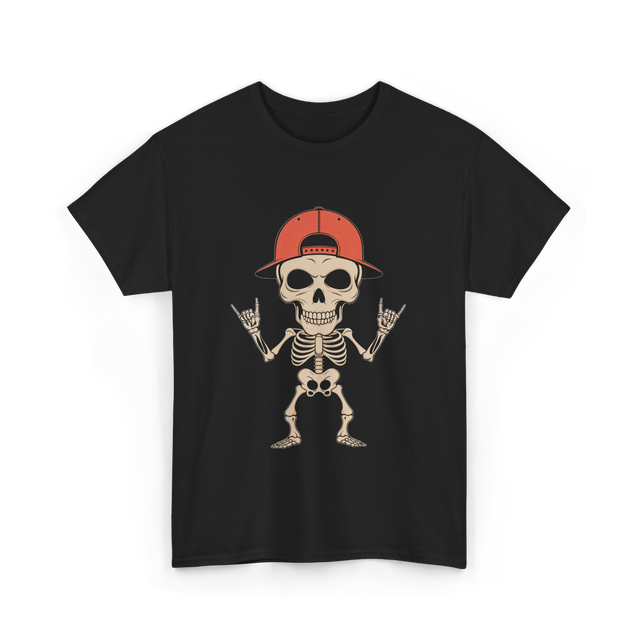 Skeleton Cap Rock Halloween T-Shirt - Black