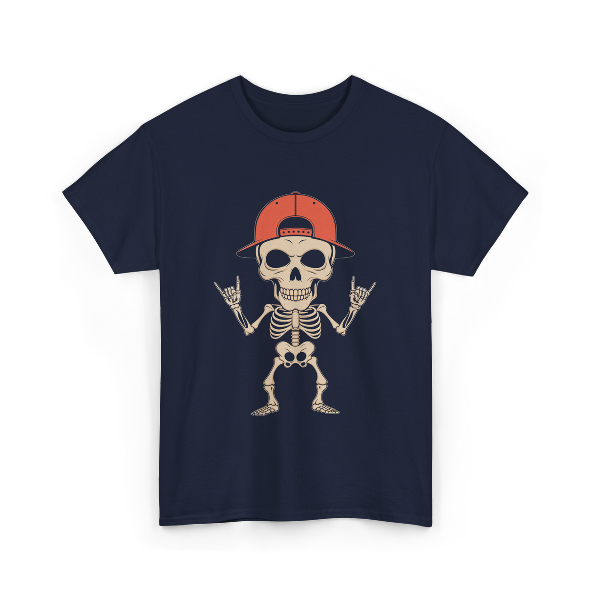 Skeleton Cap Rock Halloween T-Shirt - Navy