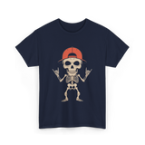 Skeleton Cap Rock Halloween T-Shirt - Navy