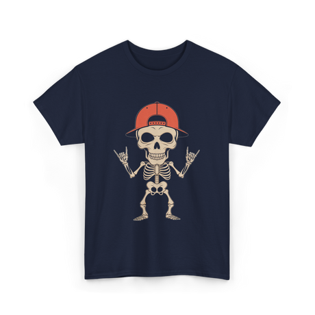 Skeleton Cap Rock Halloween T-Shirt - Navy