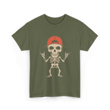 Skeleton Cap Rock Halloween T-Shirt - Military Green