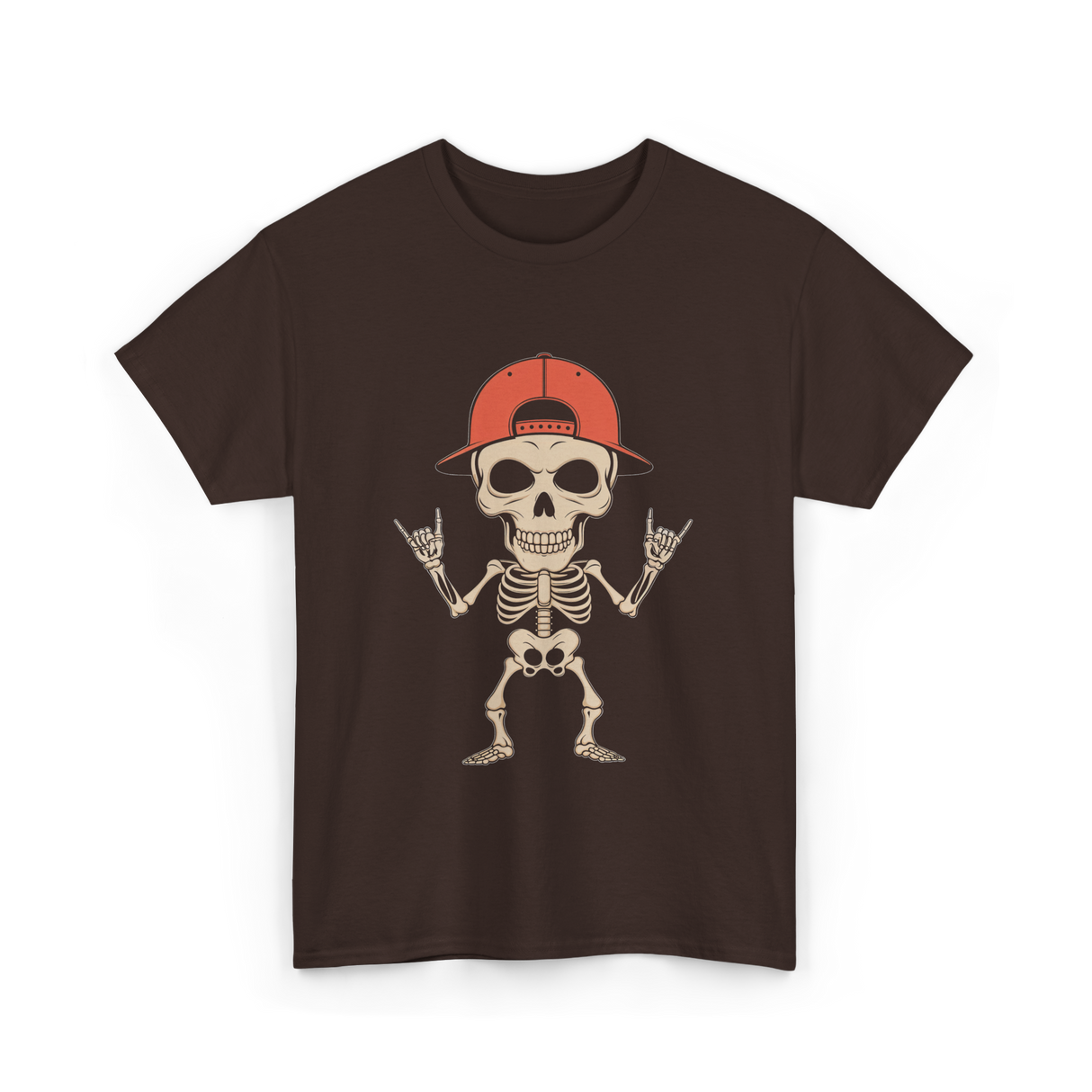 Skeleton Cap Rock Halloween T-Shirt - Dark Chocolate