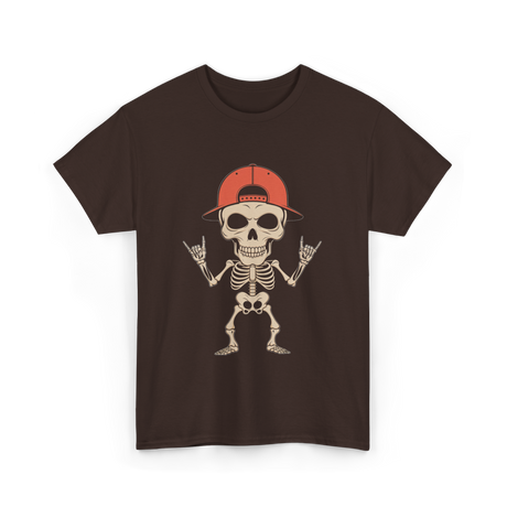 Skeleton Cap Rock Halloween T-Shirt - Dark Chocolate