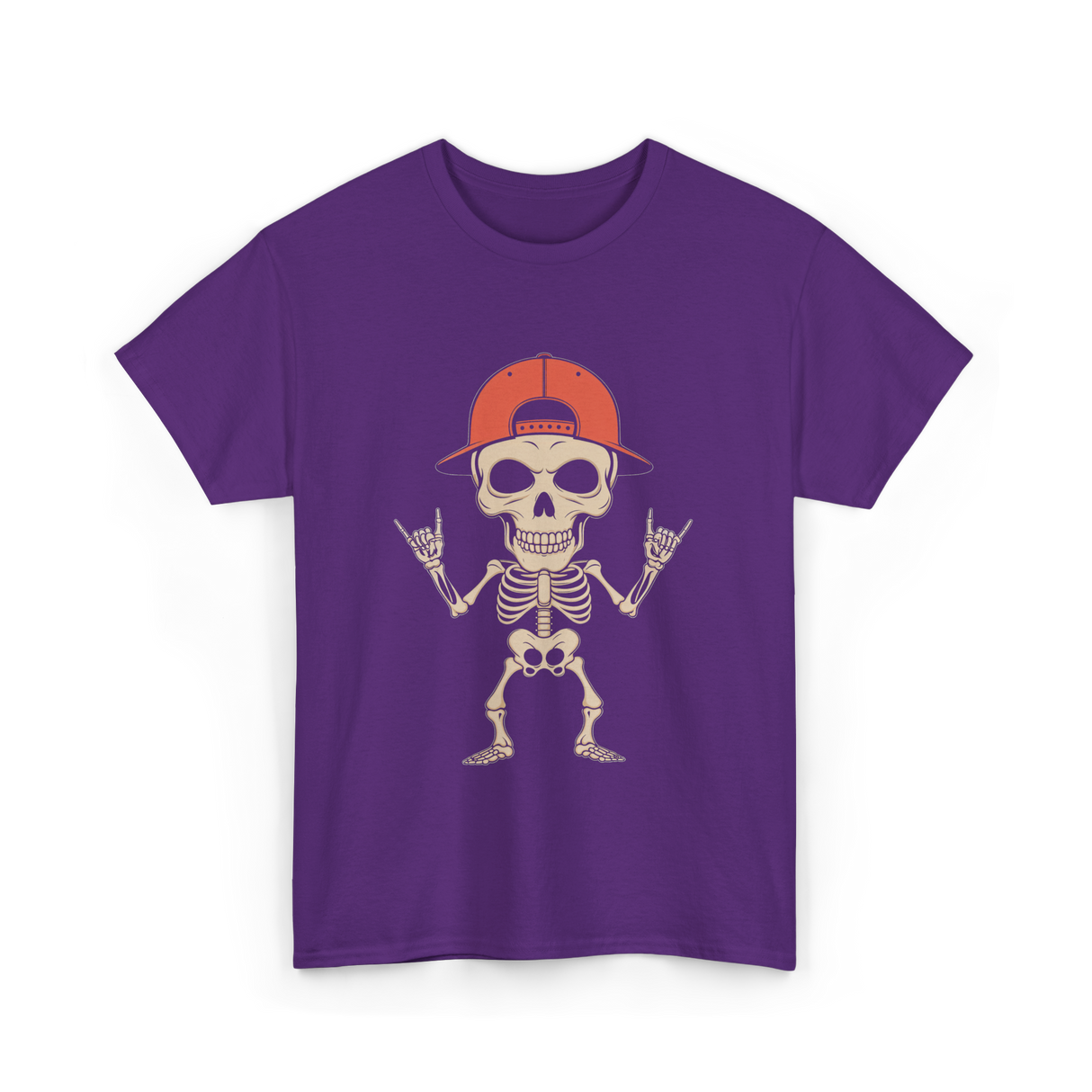 Skeleton Cap Rock Halloween T-Shirt - Purple