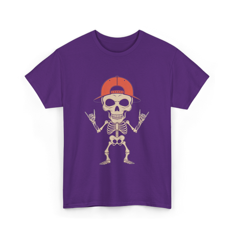 Skeleton Cap Rock Halloween T-Shirt - Purple