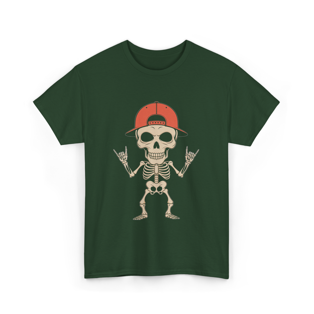 Skeleton Cap Rock Halloween T-Shirt - Forest Green