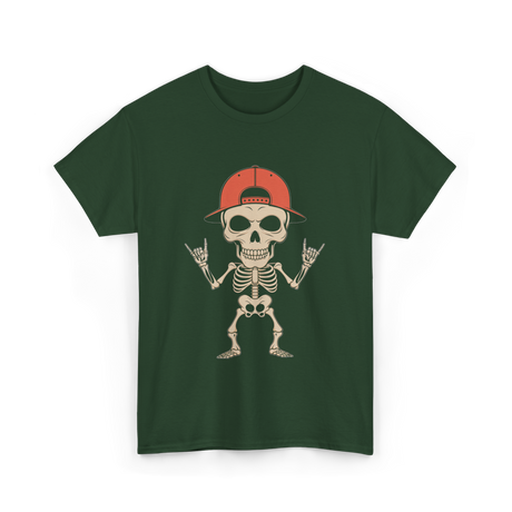 Skeleton Cap Rock Halloween T-Shirt - Forest Green