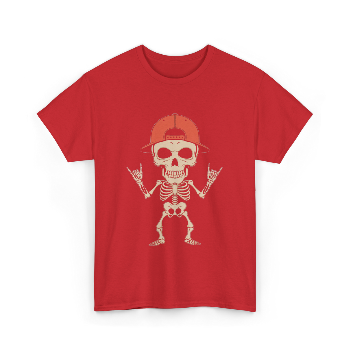 Skeleton Cap Rock Halloween T-Shirt - Red