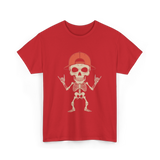 Skeleton Cap Rock Halloween T-Shirt - Red