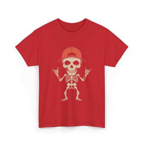 Skeleton Cap Rock Halloween T-Shirt - Red