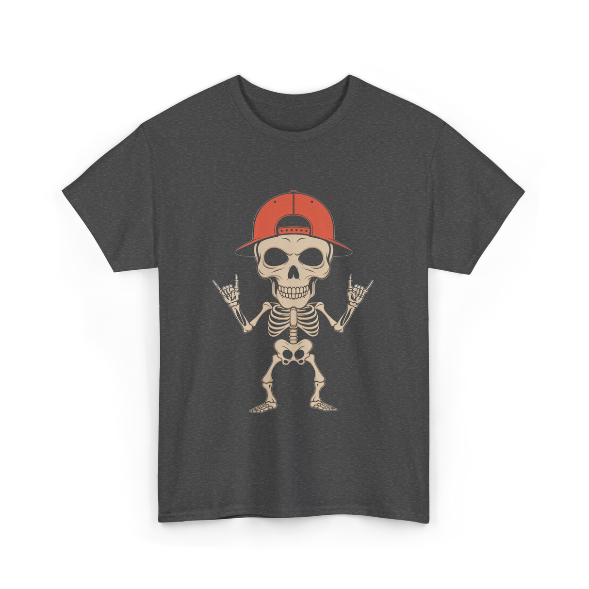 Skeleton Cap Rock Halloween T-Shirt - Dark Heather