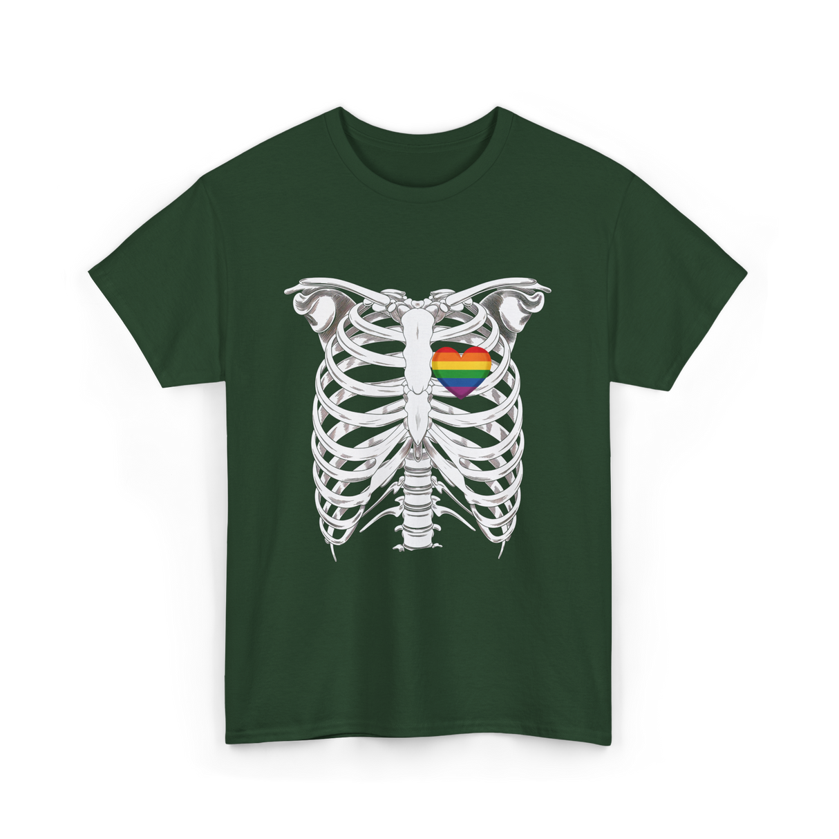 Skeleton Xray Heart LGBTQ T-Shirt - Forest Green