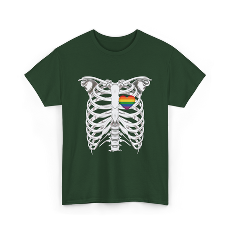 Skeleton Xray Heart LGBTQ T-Shirt - Forest Green