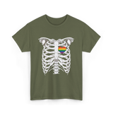 Skeleton Xray Heart LGBTQ T-Shirt - Military Green