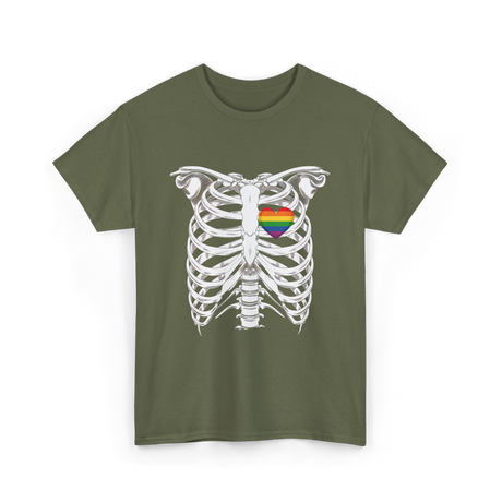 Skeleton Xray Heart LGBTQ T-Shirt - Military Green