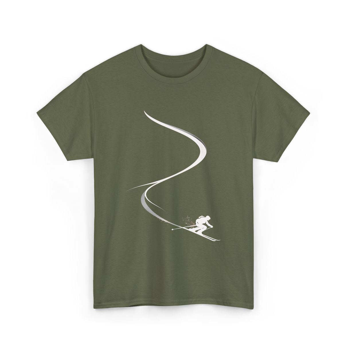 Skiing in Deep Powder Freeride T-Shirt - Military Green