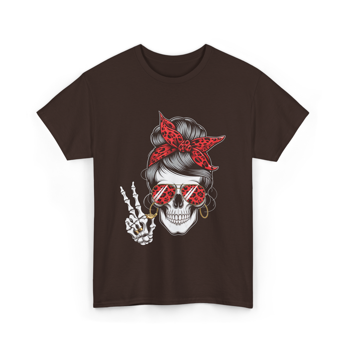 Skull with Sunglasses Skull T-Shirt - Dark Chocolate