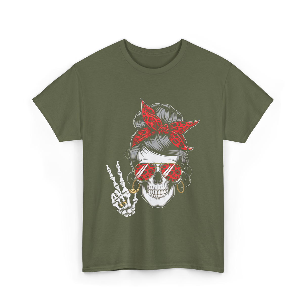 Skull with Sunglasses Skull T-Shirt - Military Green