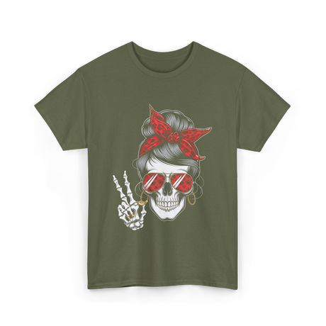 Skull with Sunglasses Skull T-Shirt - Military Green